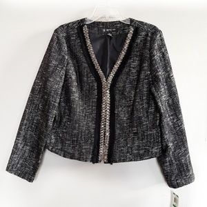 NWT INC Black White Embellished Tweed Blazer LP